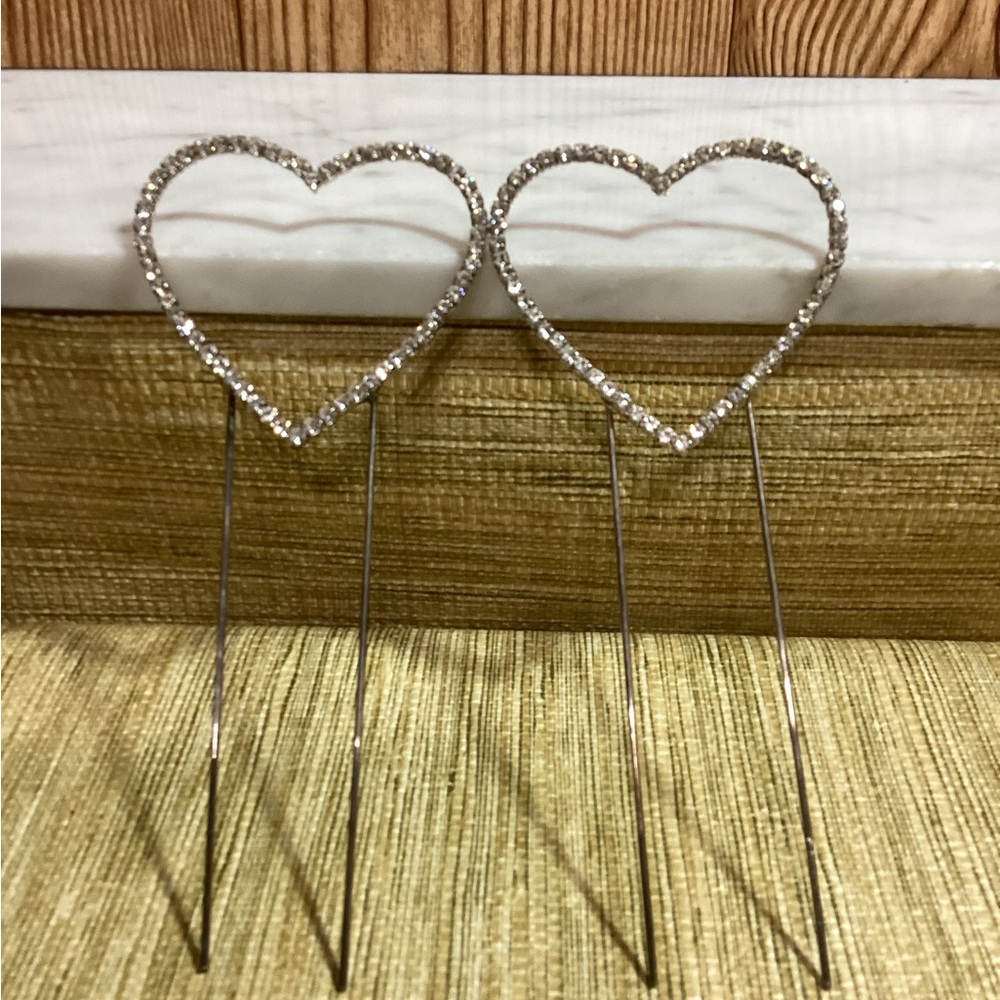 Vintage Silver Heart-Shaped Rhinestone Wedding Cake Toppers